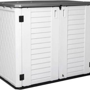 Weatherproof Vertical Resin Outdoor Storage Cabinet – Double-Layered, Lockable for Tools & Trash Cans