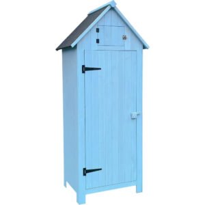 Waterproof Blue Wooden Vertical Tool Shed with Loft & Lockable Door – 3 Shelves (8.7 Cu Ft)